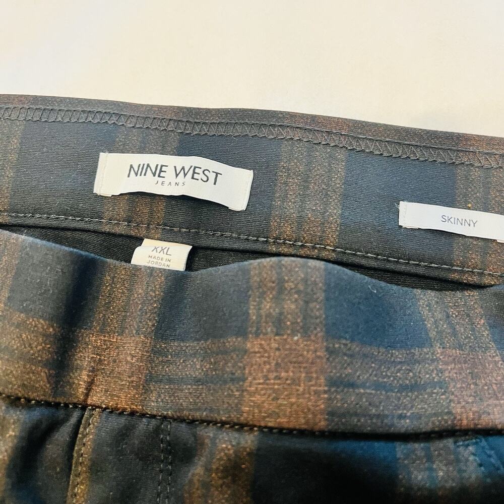 Nine West Plaid Pants XXL Heidi Pull On Skinny Stretchy Brown Black NWT A0135 - Picture 4 of 8